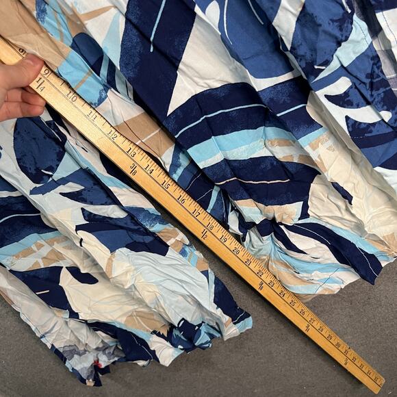 Peace Love World Petite Wide-Les Woven Pants Blue Palm, Petite Medium - Picture 7 of 9